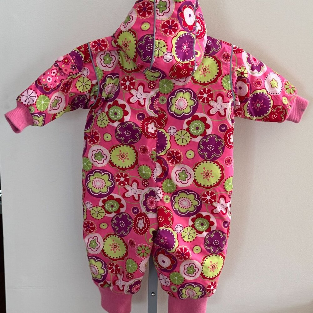 Hanna Andersson Floral Hooded Snowsuit Winter Toddler Girls 80 18 24M 2T Pink - Picture 2 of 14